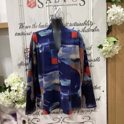 K.J BRAND! NWOT MADE IN AUSTRALIA! ABSRACT ART PATTERN LONG SLEEVE V-NECK JUMPER! Womens  Size 12 Jumper / V-Neck Jumper Multicoloured / Pattern 