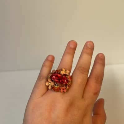 Floral Ring Gold / Pink  / Red lady bug 