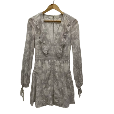 Stevie May Women's Size XS Pure Cotton Mini Dress Grey / Off White RRP $240