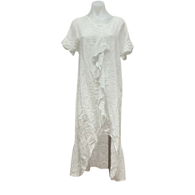 Italy Addictive Imports Womens 100% Linen Size XS Casual Dress White 