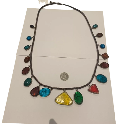 Oversized Womens Necklace Multicoloured Glass On Thick Snake Chain 