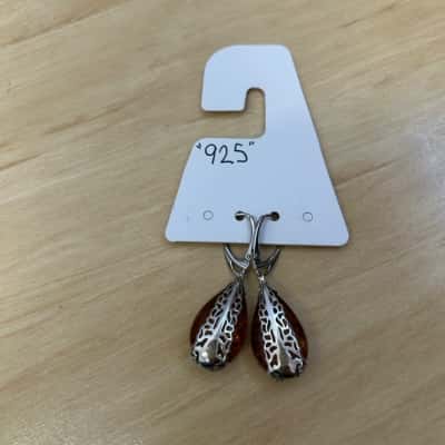  Women’s silver 925 Orange Stone Earrings 