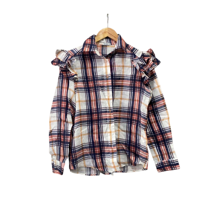 Elms + King  Womens  Size XS Linen Button Up Shirt Checked / Multicoloured 