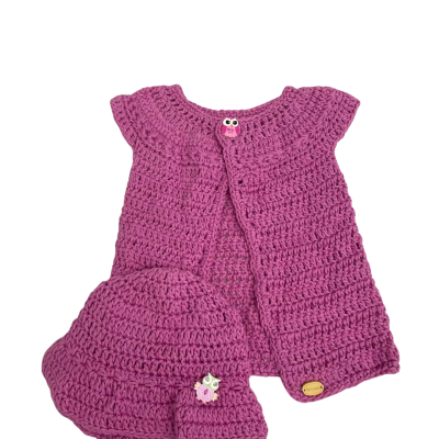 Baby Girl's Hand Crocheted Cardigan and Bonnet.  Size 0.  New without tags