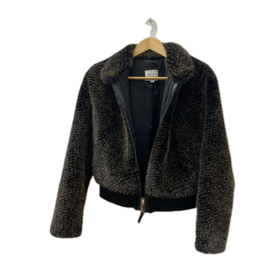 Once/Was Womens Jacket Size 1 Black  / Brown Faux Fur