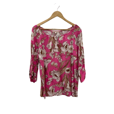Noni B Womens  Size 12 3/4 Sleeve Top Floral / Pink  