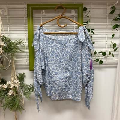 Sportscraft Brand New With Tags Sambourne Liberty Fabric Lightweight Cotton Womens 3/4 Sleeve Top Blue / Floral 