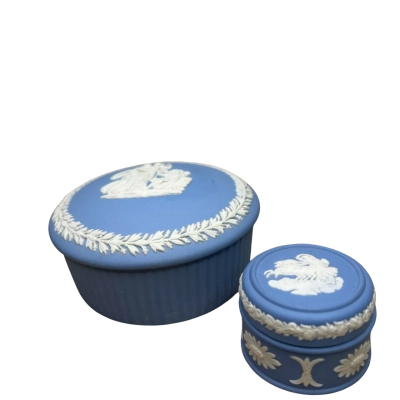 Wedgwood Blue Jasperware Tricket Boxes Set of 2