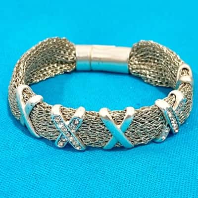 Silver Mesh Cross Diamontee Design Bracelet 