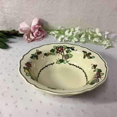 Vintage Royal Doulton Cream / Multicoloured Floral Scalloped Edge Serving Bowl