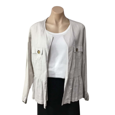 Rockmans Womens Size 14 Pale Grey Linen Blend Open Collarless Jacket 