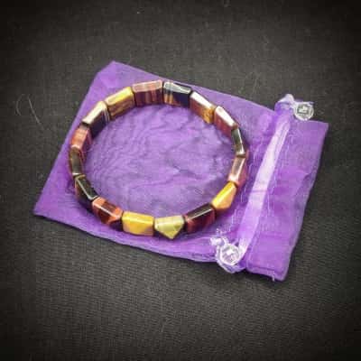 Beautiful & Stretchy Mokaite Jaspery Tiger Eye Bracelet 7cm Diameter In Organza Gift Bag