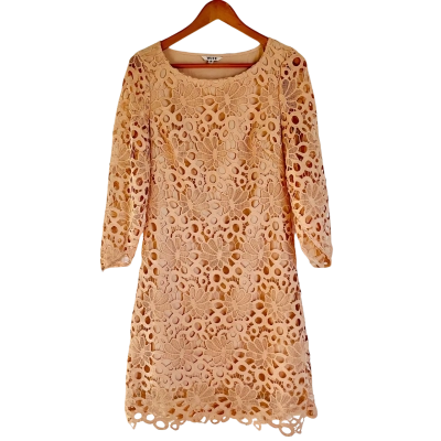  WITE Lace Cocktail Dress with Caped Sleeves Size 8