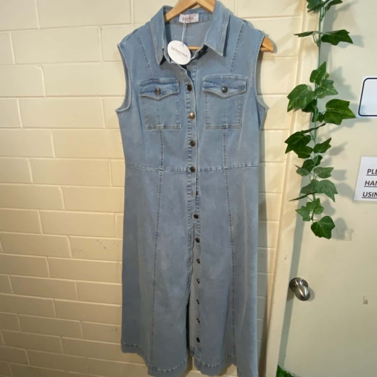 Serafina Womens Size 14 Sleeveless Midi Denim Light Blue Dress(s)