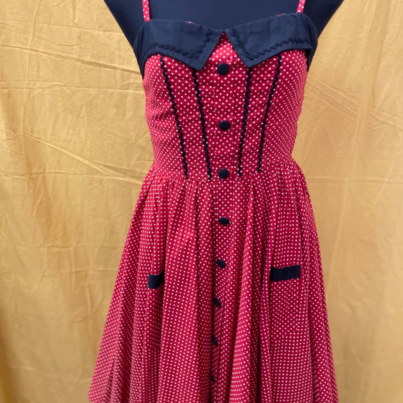 Hell Bunny Womens Size XS Party Dress / Shoestring Strap Black / Polka