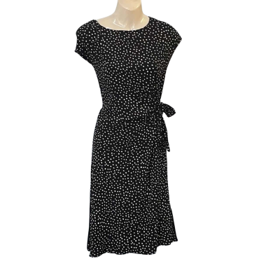 Khoko Womens  Size 8 Midi Dress / Short Sleeve Dress  Black  / Polka Dot / White 