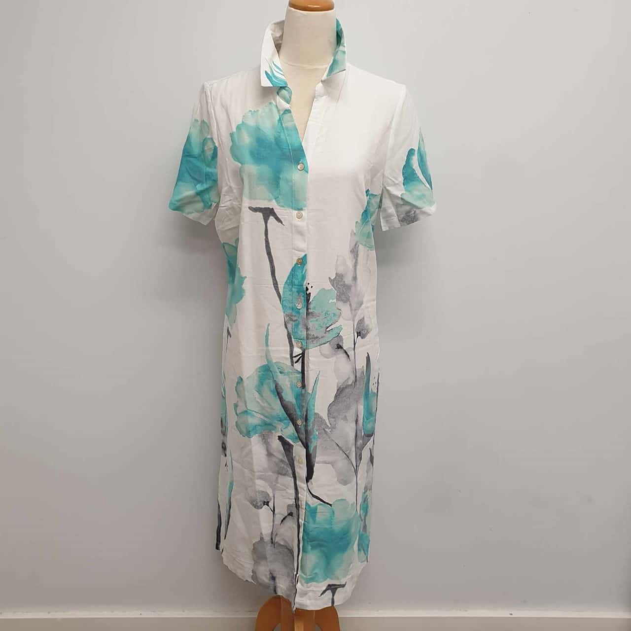 W-Lane Ultra Feminine & Super Smart Aqua Floral Linen Shirt Dress Size 14 -  Brand New with Tags - $149.99 (s) | Salvos Stores