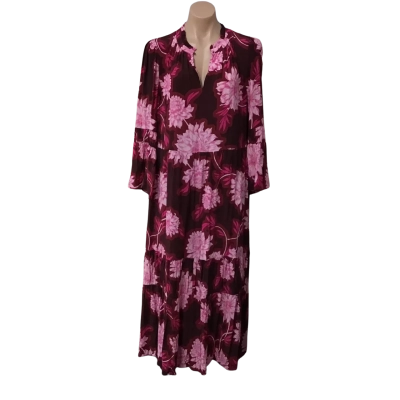 Sussan Womens Size 12 Maroon / Pink Floral Long Sleeve Maxi Dress