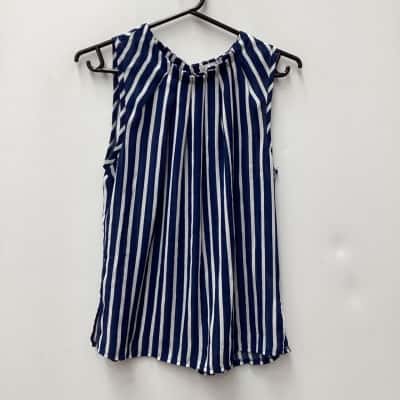 STIRLING  Womens  Size 12 Sleeveless sheer  Top Blue / White 