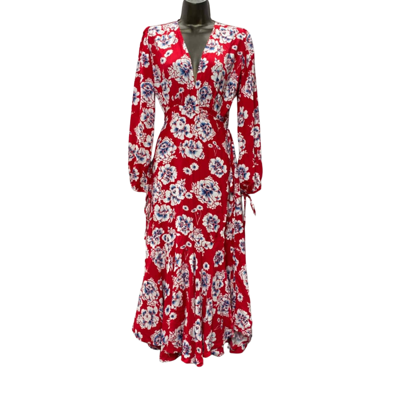 Women’s Rue Stiic Size S Red Floral Maxi Wrap Dress, BNWT