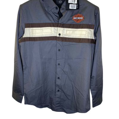 Harley Davidson Mens  Size M Long Sleeve Shirt Beige / Brown / Grey / Pattern 