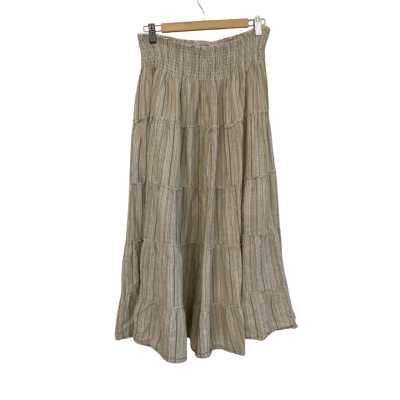 Tree of Life Womens  Size S Maxi Skirt / Midi Skirt / Tiered Skirt Beige / Green / Pinstriped / White 