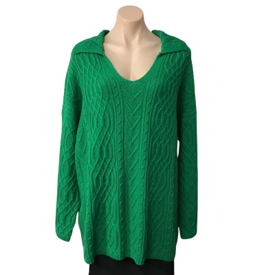 Sussan Womens Size XL Emerald Green Knitted Cable Pattern Jumper