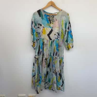 Gorman Colourful Pattern Long Sleeve Midi Dress  Size 6