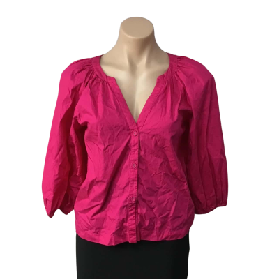 Sportsgirl Womens Size 4 Bright Pink Button up 3/4 Sleeve Top 