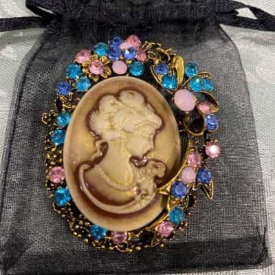  Womens Brooch Blue / Gold-tone/ Pink  