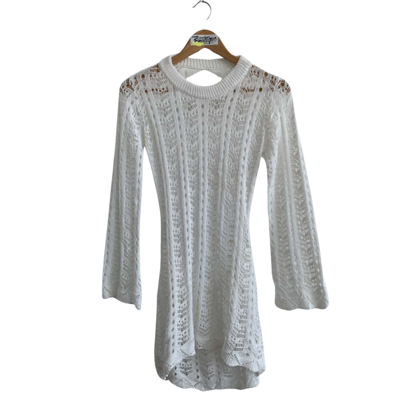 Crochet Wave Knit Mini Dress In Black And White