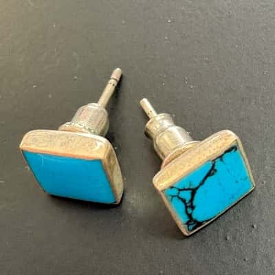 925 Square Turquoise Stud Earrings 