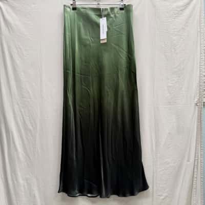 BNWT FOREVER NEW Sage Green Ombré Satin Maxi Skirt Size 12
