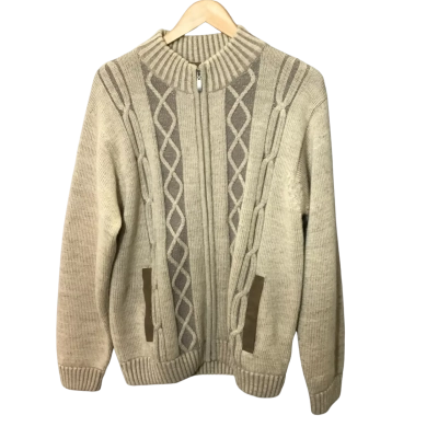 SOVRANO Mens  Size L Pure wool Knit Jacket Beige 