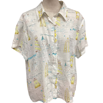 Aero Womens  Size 18 Short Sleeve Shirt Blue / White / Yellow 