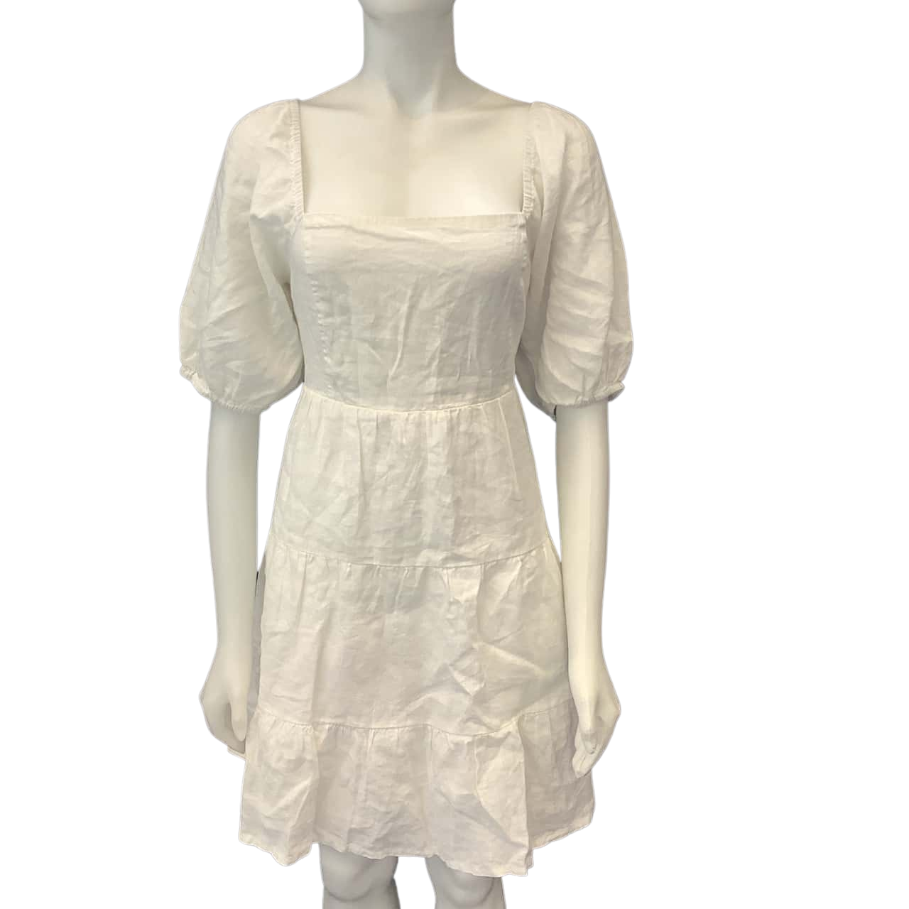 French Connection Womens Size 14 Square Neck Puff Sleeve Linen Dress