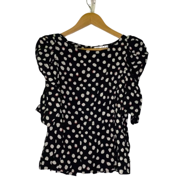 cashmere Womens  Size 12 Short Sleeve Top Black  / Polka Dot / Red / White 