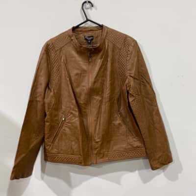 Threadz Faux Leather Jacket Womens  Size XXL Brown RRP$149.95