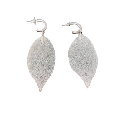  Womens Real Leaf Skeleton Earrings Silvertone