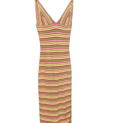 Daisy knit crochet dress  Size 8 Brown / Pink  / Striped / Yellow 