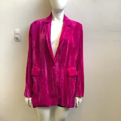 Brand New Cider Womens  Size L One Button Velvet Blazer Magenta 