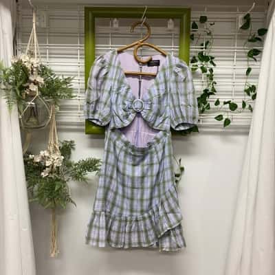 Minkpink Womens  Size M Short Sleeve Dress  Khaki / Purple 