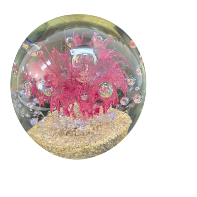 Glass Art Pink, Gold and Bubble Paper Weight 