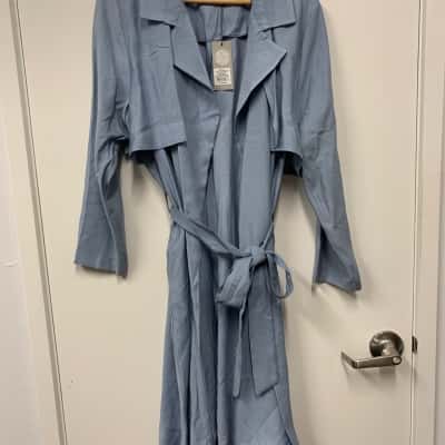 Katies Women's  belted Trench coat in silver Blue Size 16
