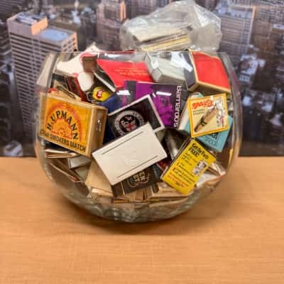 As Donated,  Bowl of Over 200 Vintage Matchboxes, Plus Bag of Matchbox Covers. 