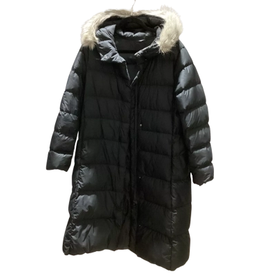 Uniqlo Women’s Lightweight Down Puffer Jacket Coat with Fur Trim Size L Black  