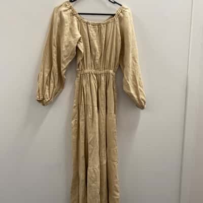 AERE Womens  Size 8 Beige Off Shoulder Maxi Dress