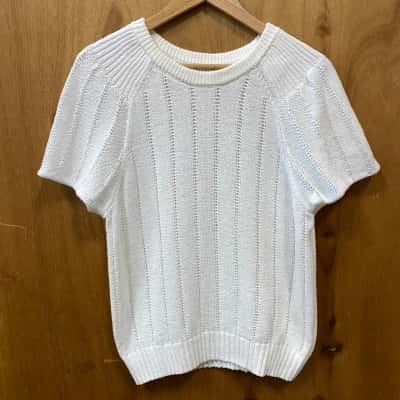 Sportscraft White Knit Short Sleeve Top Size M