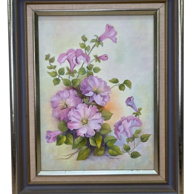 Framed Original Purple Flower Oil Painting Signed Ivy Shepherd