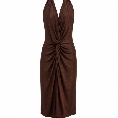 City Chic Chocolate Brown Ruched Halter Dress | Size Small